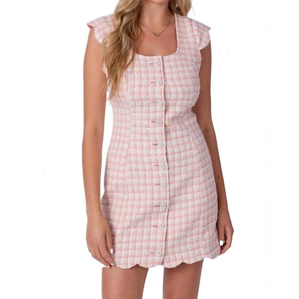 NEW BABY PINK scallop cap sleeve mini dress in pink